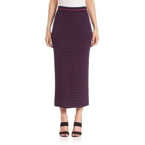 Tanya Taylor Striped Rib Knit Midi Skirt Navy Red Size Large
